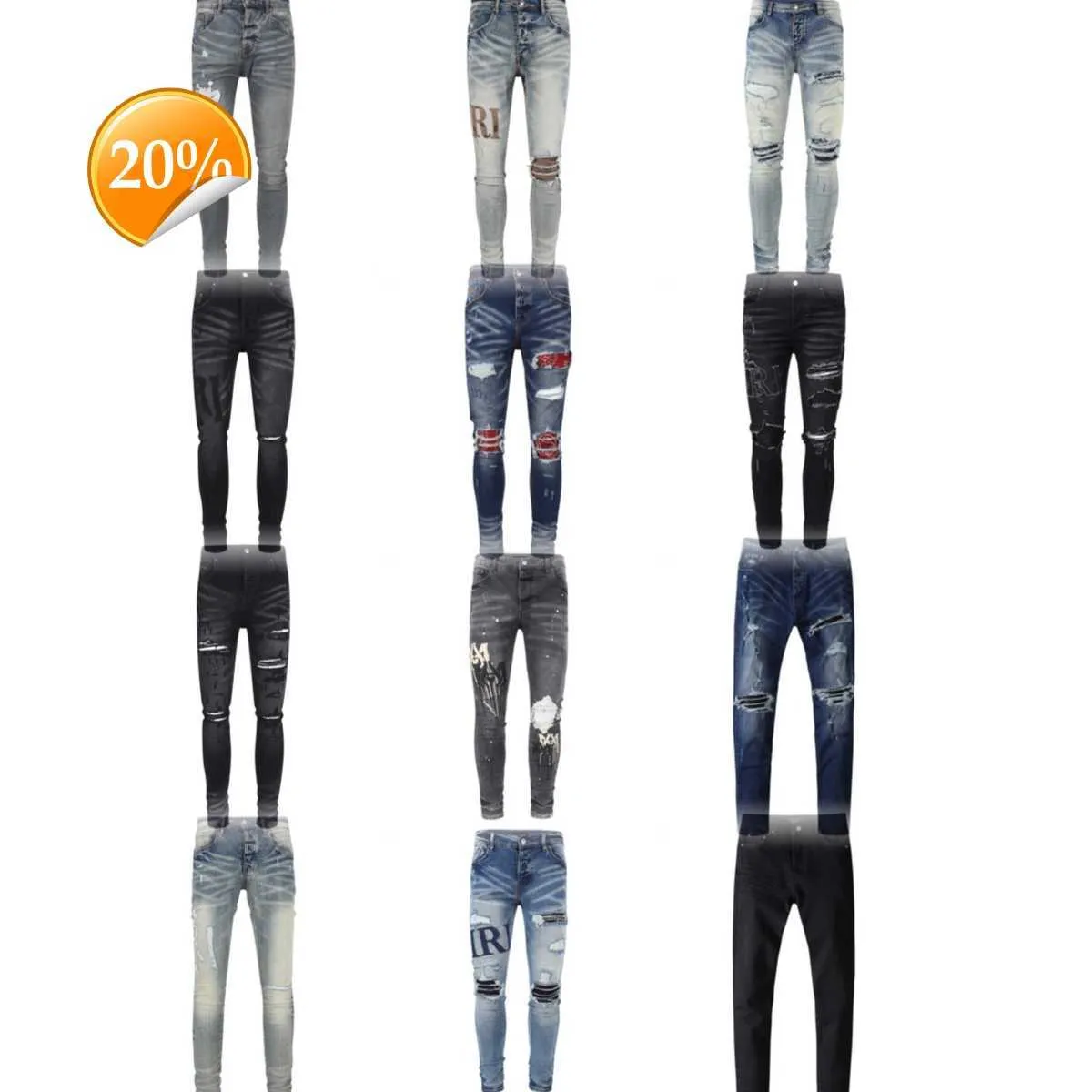 miri jeans Mens Jeans Designer jeans luxury designer denim pants high quality mens skinny jeans distressed ripped biker black blue purple jeans slim pants size 30-40 P