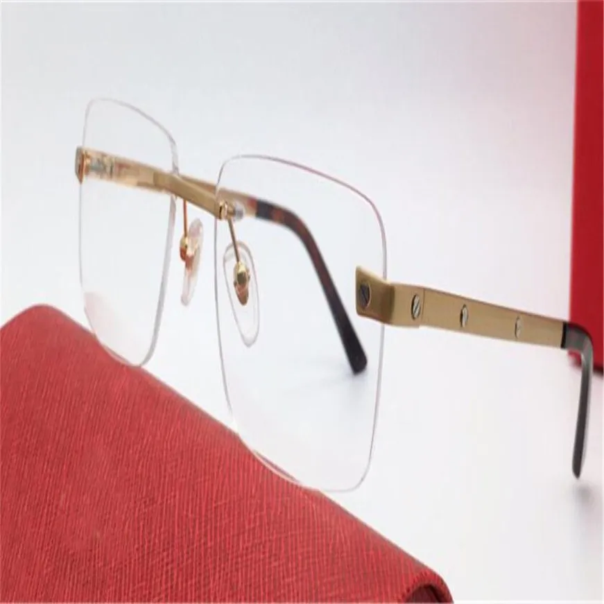 Nya modedesign Optiska glasögon 0167 K Gold Frame Square Rimless Simple Business Style Lätt och bekväm att bära TRAN245W