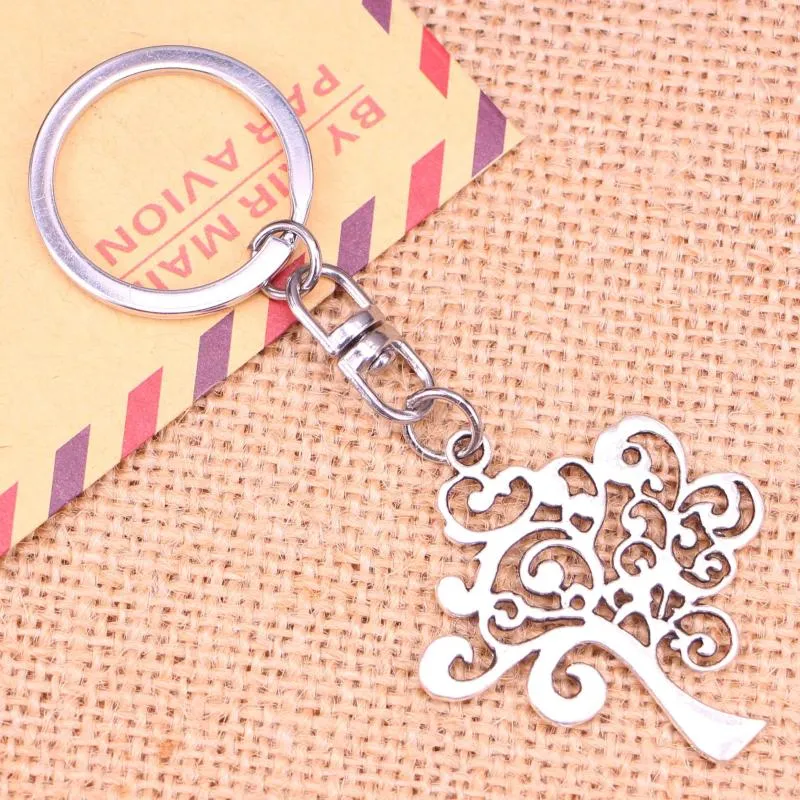 Keychains 20pcs Fashion Keychain 42 37 Mm Peace Tree Pendants DIY Men Jewelry Car Key Chain Ring Holder Souvenir For Gift