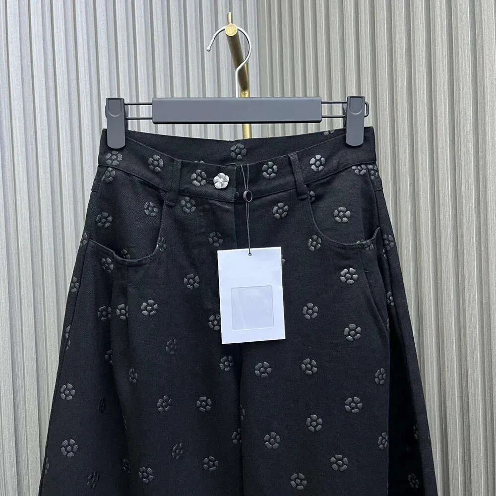 Designer street bär nya ruffles lapptäcke breda ben byxor kvinnor hög midja blommor denim byxor lösa casual jeans kjol