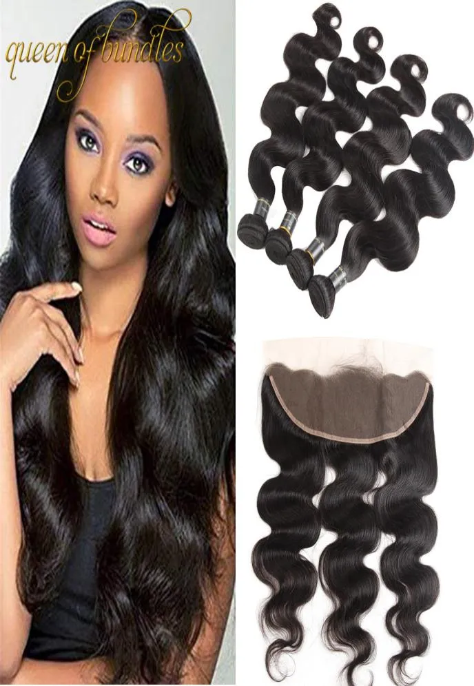 Brazilian Virgin Hair Body Wave With Lace Frontal Closure 9A Human Hair Weaves 3 Bundles With 13x4 Ear to Ear Lace Frontal Closure6828805