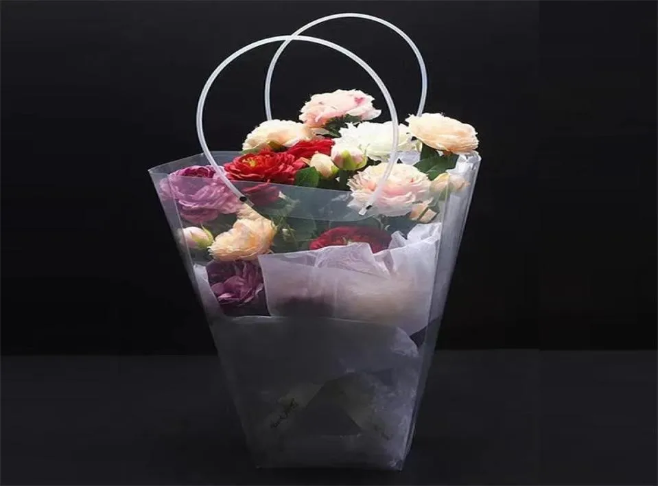 Trapezoidal Transparent Gift Bag Plastic Storage Handbag PVC Flower Bags Shop Packing Bags Party Holiday Flowers Handbags ZC3989377991