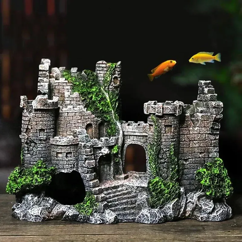 Искусственный аквариум из смолы, древний замок, украшение для аквариума, каменная пещера, строительный декор, орнамент, водный ландшафтный дизайн, падение 240307