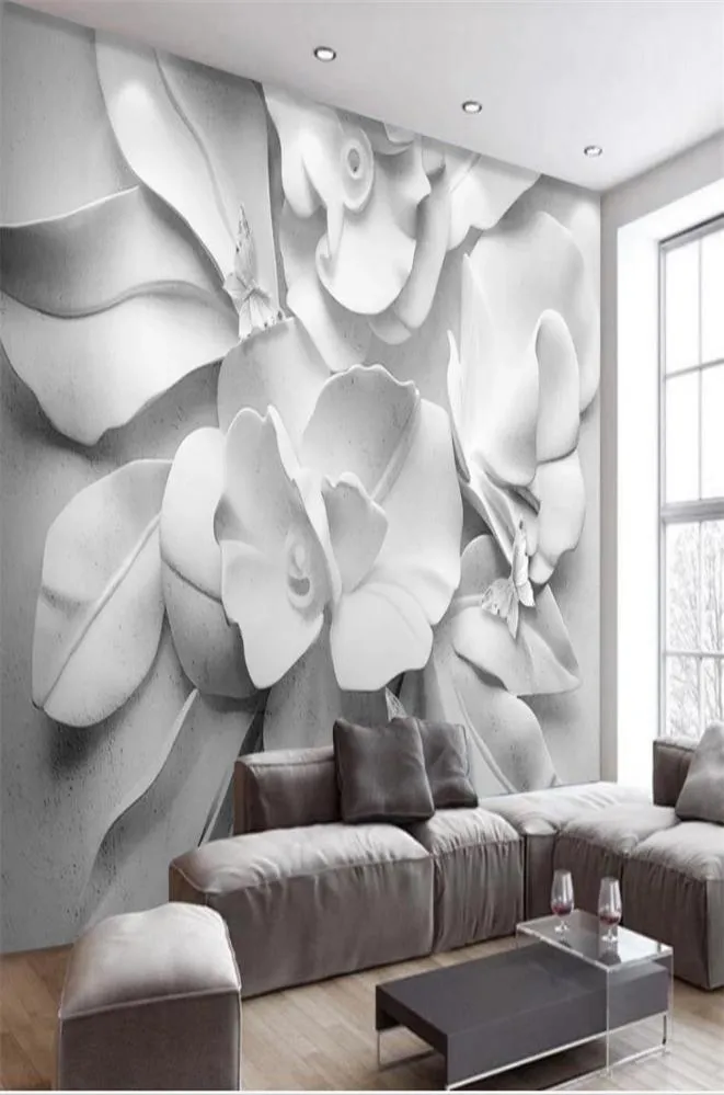 Flor papel de parede moderno e minimalista atmosfera 3d estéreo relevo flor papéis de parede tv sofá fundo wall8693342