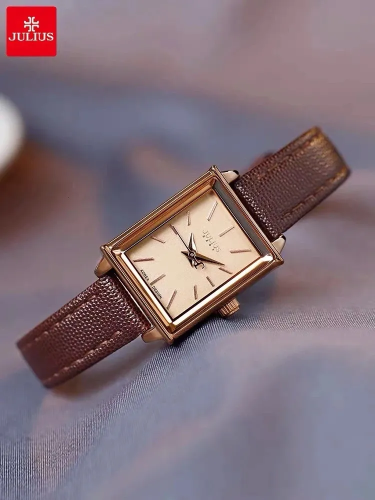 Топ Julius Lady Женские наручные часы Элегантные простые модные часы Платье Браслет из натуральной кожи Школьница Подарочная коробка на день рождения 240305
