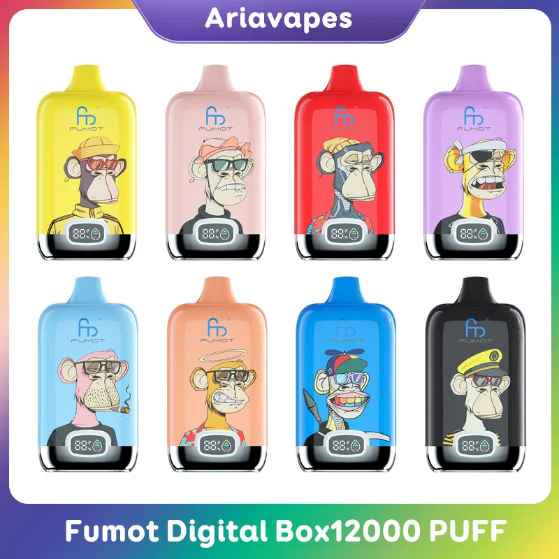 Original Fumot Digital Box 12000 Puff Disposable E Cigaretter VAPE PEN MED AIRFLOW CONTROL CONCHARGABEABELT 850mAh Batteri 12k Puffs Mesh Coil 20 ml Förfylld pod