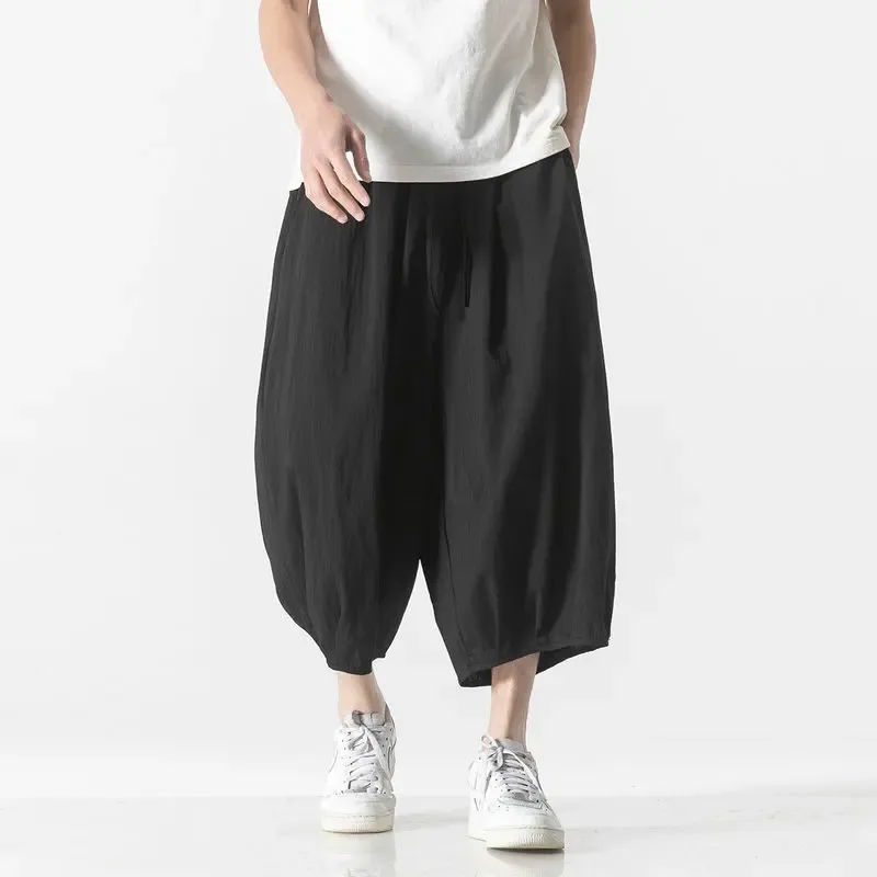 Pants Summer Large Size Wide Leg Men's Harem Pants Harajuku Style Casual Solid Color Male AnkleLength Jogging Pants Vintage Trousers