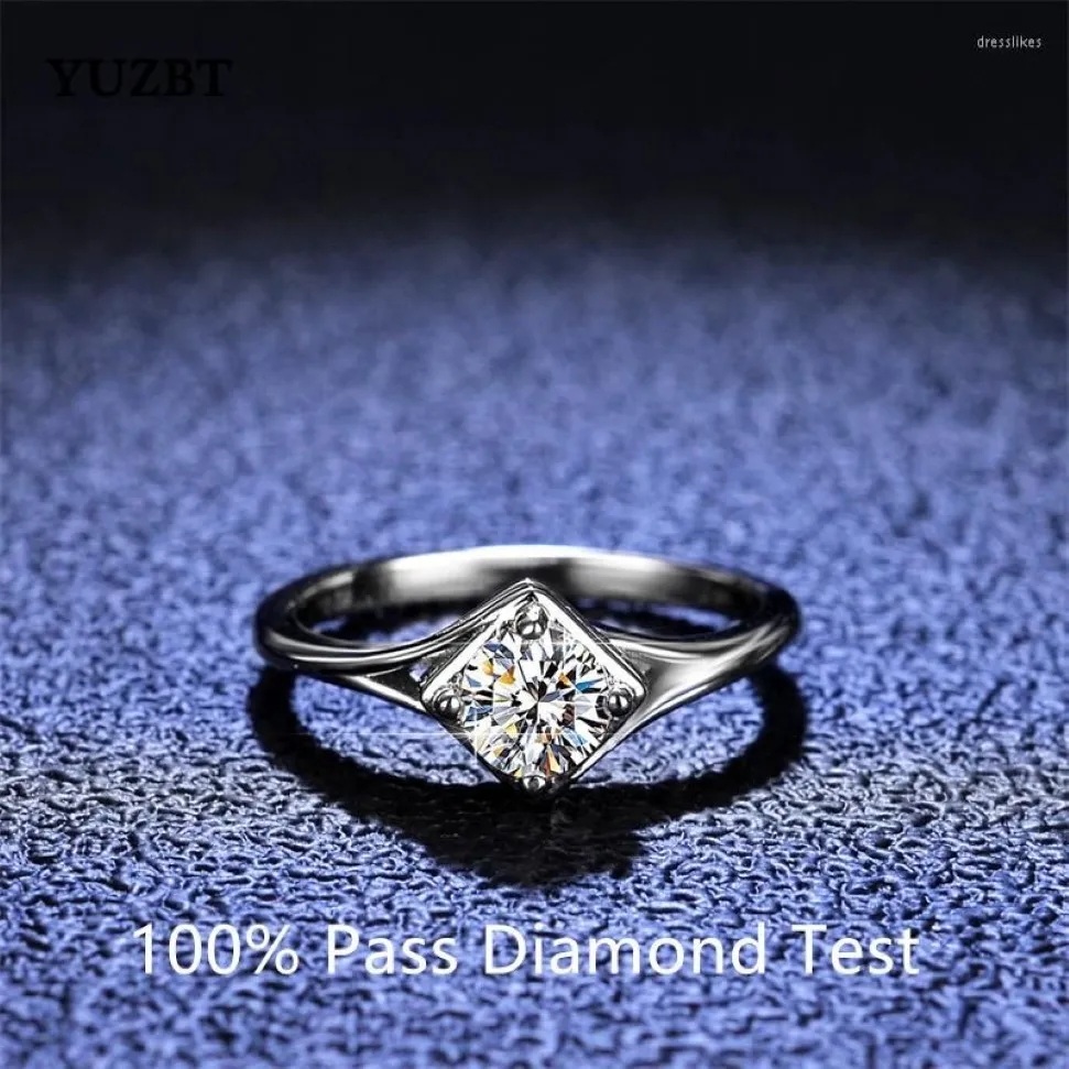 Cluster Ringen YUZBT Sterling Zilver 0 5 Lab Gemaakt D Kleur Diamant Moissanite Ring Wit Vergulde Vierkante Vorm Meisjes Jewelry284L