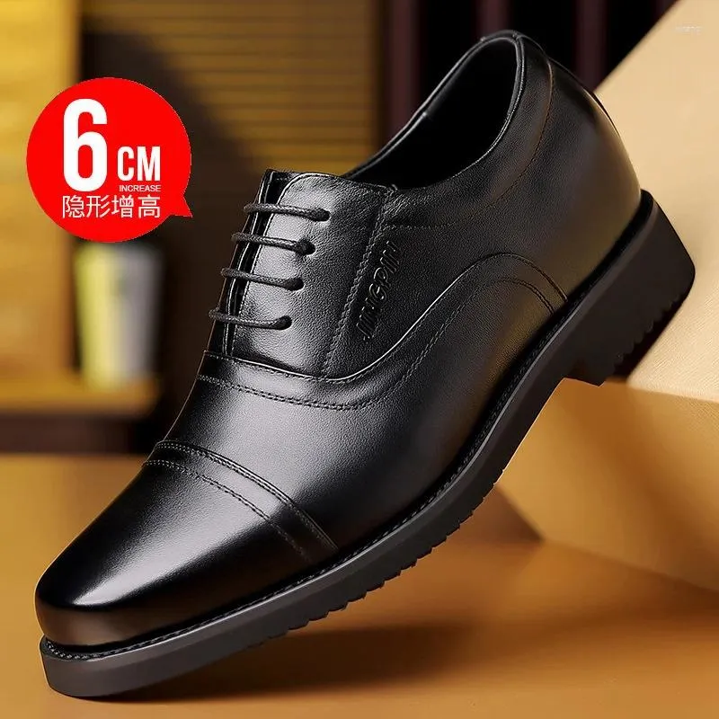 Casual Leather 628 Męskie buty biznesowe zwiększone 6 cm dojeżdżające do pracy trzy złącza formalne prace 440 218