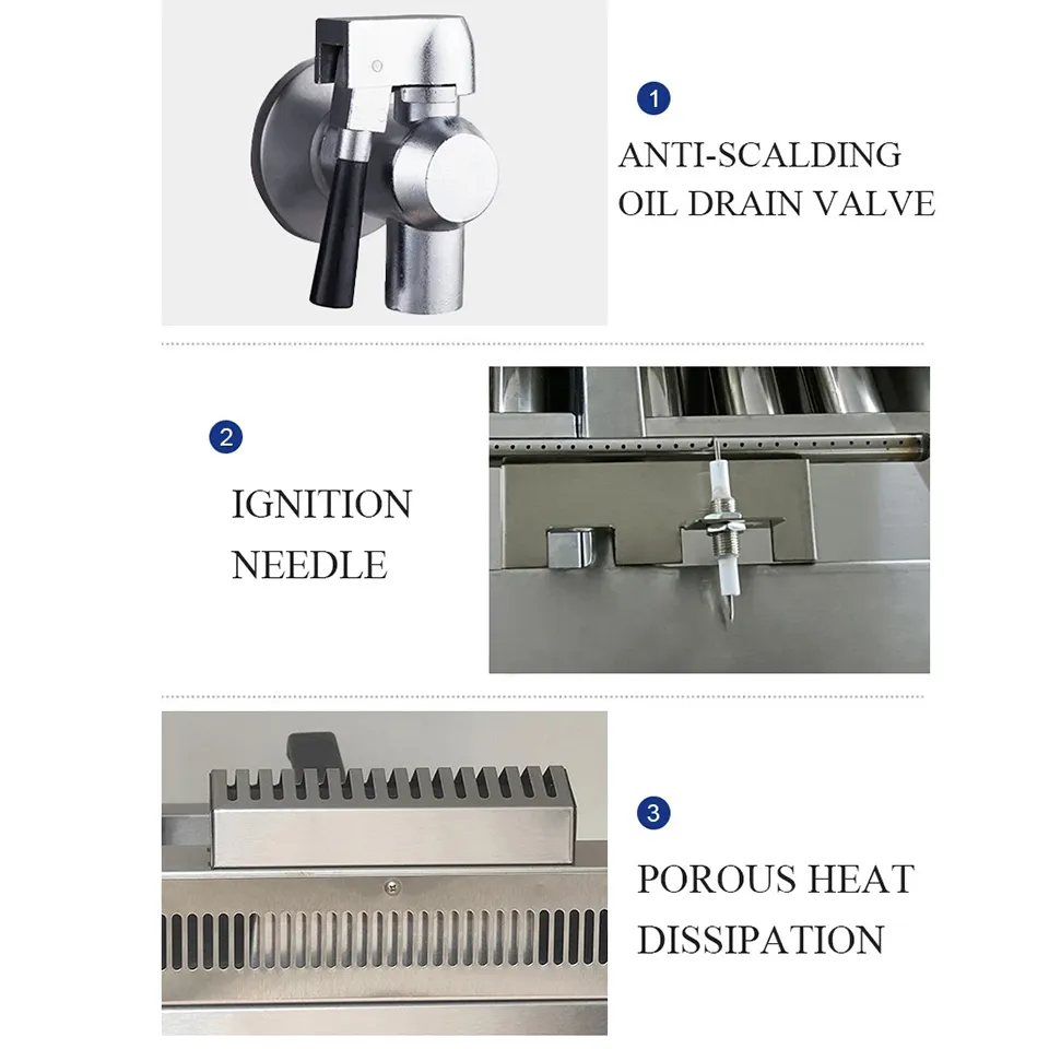 Friggitrice a gas in acciaio inossidabile GF73A da 15 litri, da cucina, da banco, di grande capacità, con coperchio a cestello, sistema di scarico