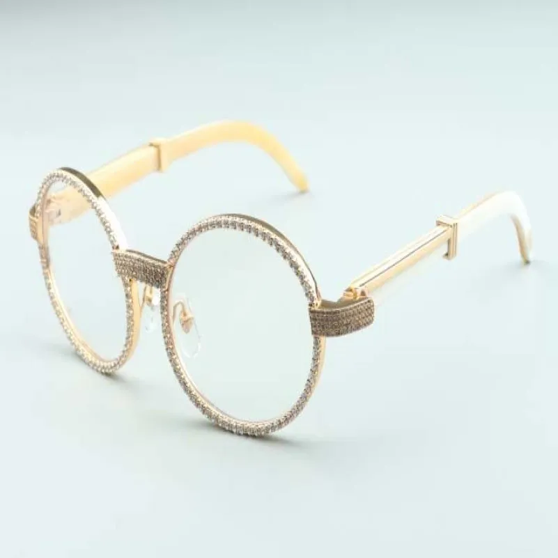 2020 nouvelles lunettes de diamant en corne blanche naturelle 7550178-B2 taille de cadre de miroir de diamant enveloppé plein cadre de haute qualité 55-22-140mm304C
