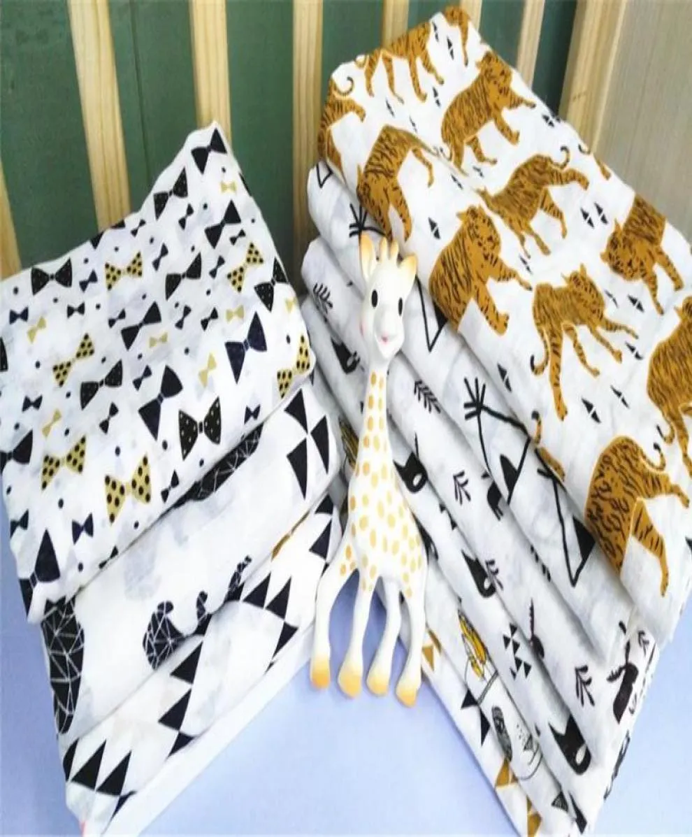 17 Design Cartoon Fox Bear Wolf Panda Muslin Filt Aden Anais Children Swaddle Wrap Filtar Towing Baby Spädbarn Filt5853640