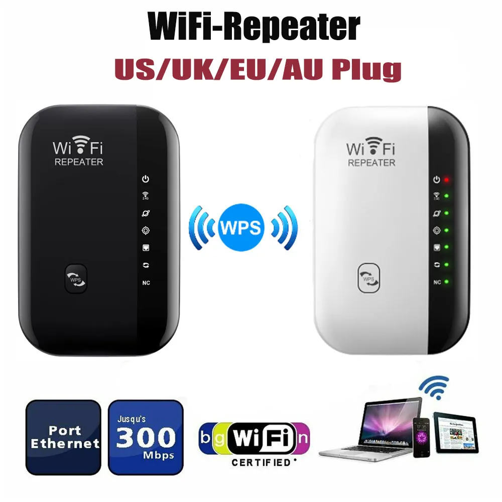 Ny 300 Mbps trådlöst WiFi Repeater WiFi Extender Wi-Fi-förstärkare 802.11n/b/g Home WPS Router Signal Network Repetidor Reapeter Access Point 7 Indikator Ljus