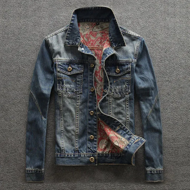 Spring and Autumn Classic Fashion Trend Vintage Printed Denim Jacket Mens Casual Loose Comfortable Large Size Coat 240304