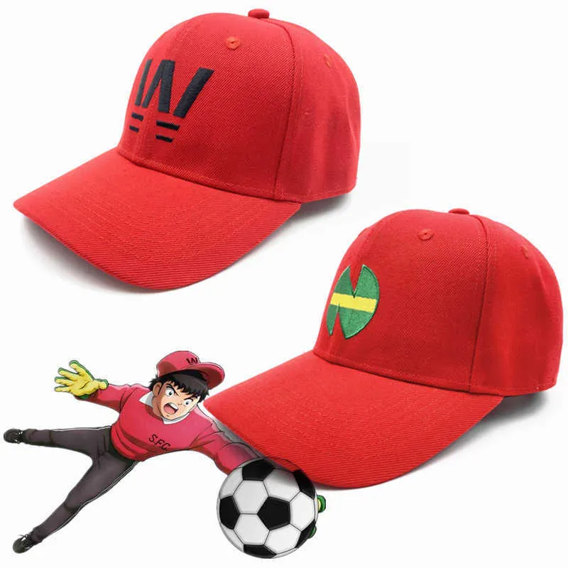 アニメフットボール選手ナンゲ小学校ルーリンユアンサンコス帽子大人の刺繍赤野球帽子アヒルの舌帽子