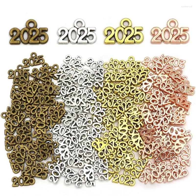 Breloques 50 pièces 2025 pendentifs en métal faits à la main, nombre d'années en alliage pour la fabrication de bijoux collier à faire soi-même 14mm 9mm