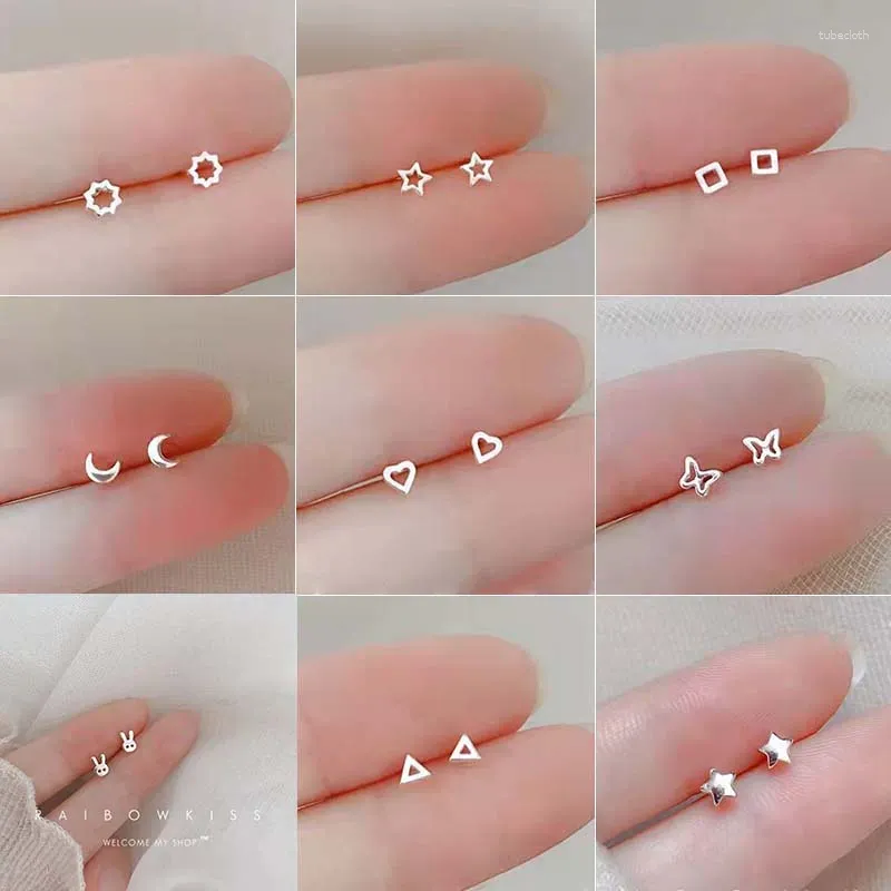 Boucles d'oreilles en plaque d'argent, Piercing d'oreille, petite couleur or pour femmes et filles, boucles d'oreilles en forme de lune Simple, prévention des allergies, bijoux mignons pour étudiants