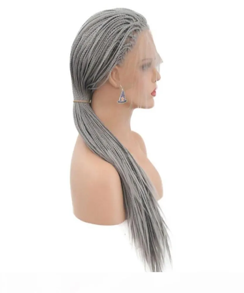 Synthetic Braided Wigs For White Women Siver Grey Glueless Synthetic Braided Lace Front Wig Heat Resistant Fiber Hair With Baby Ha7123031