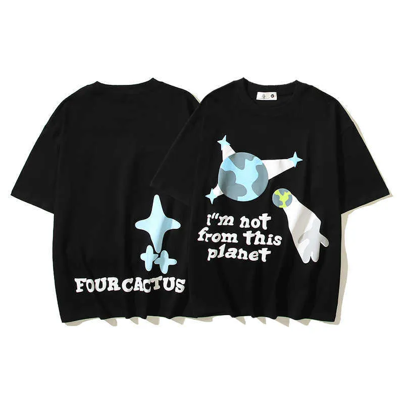 American High Street i Am Alien Foam Letter Ins Super Fire T-shirt à manches courtes marque tendance unisexe