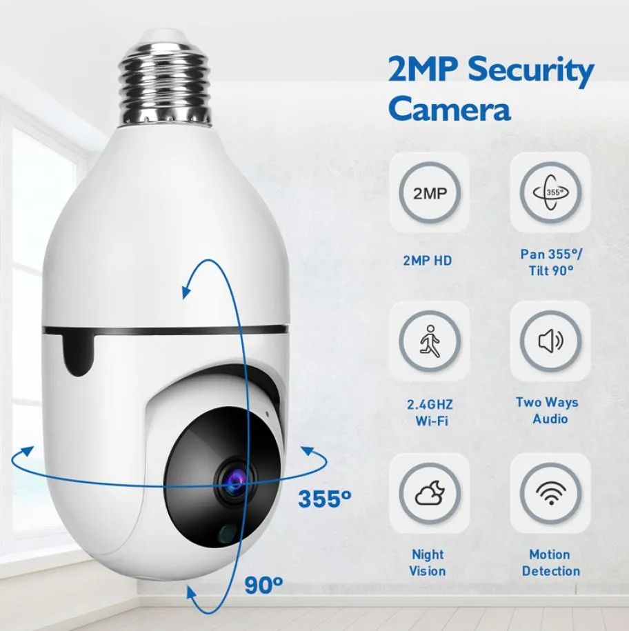 Câmera de vigilância com lâmpada DP17 200W E27 1080P Visão noturna Detecção de movimento Câmeras de monitor de segurança de rede interna externa 5961048
