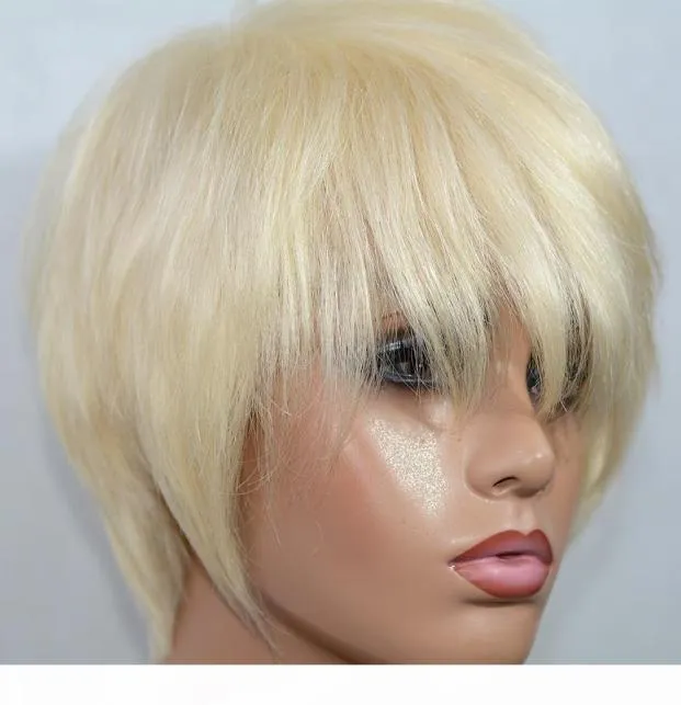 Vancehair 613 blonde Vollspitze-Echthaar-Perücken, kurzes Echthaar, Pixie-Schnitt, geschichtete Bob-Perücken6144116