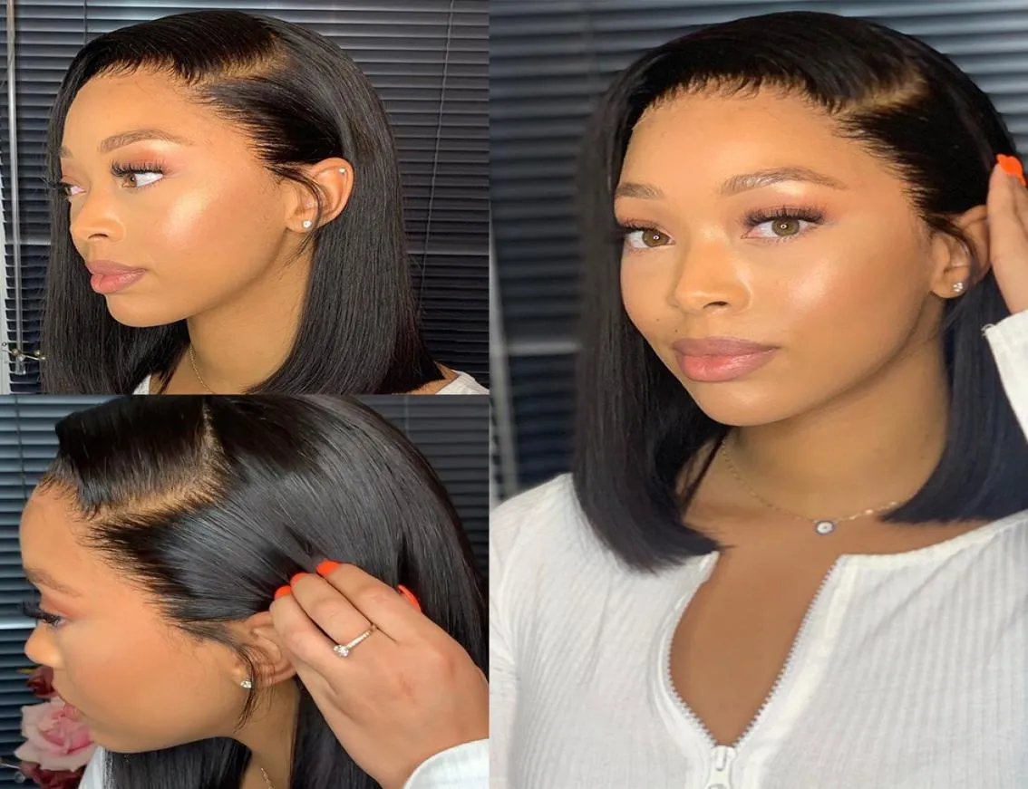 Short Bob Lace Front Brazilian Human Hair Wigs For Black Women Pre Plucked 13x4 Synthetic Straight HD Full Frontal Closure Wig8562345
