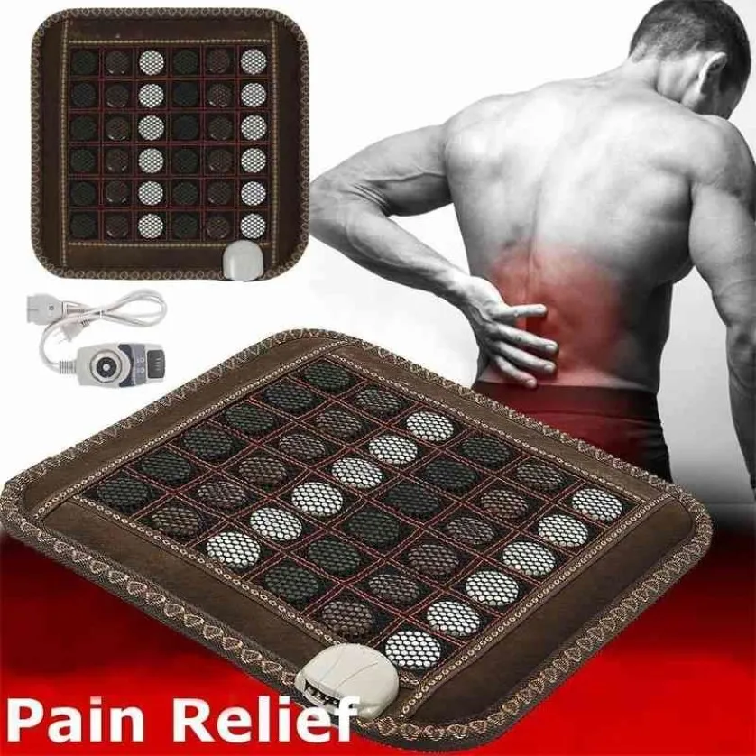 Natural Jade Massage Heating Seat Cushion Mat Infrared Tourmaline Stone Relax Pain Therapy back Body Leg Muscle Office Household 2294n