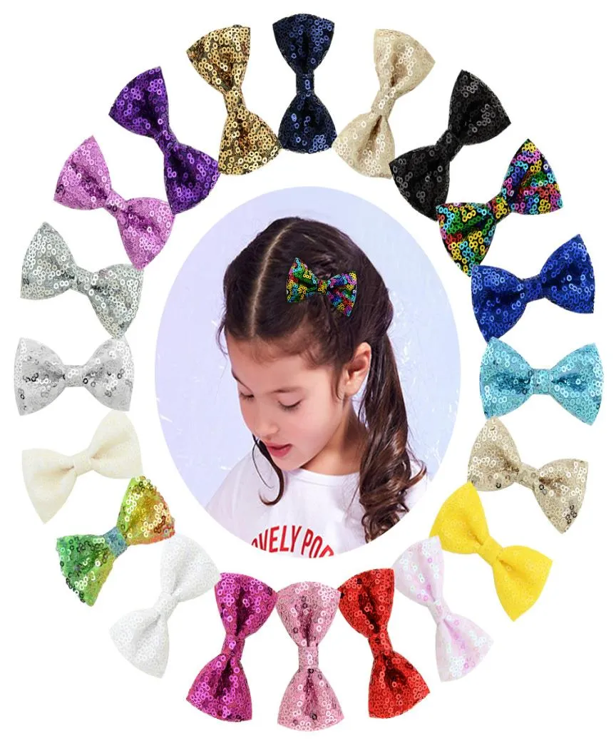 Baby Girls Bow Glitter Barrettes Children Kids Double Sides Shiny Paillette hairpins Clips With Metal Teeth Clip Boutique Bows Hai7238678