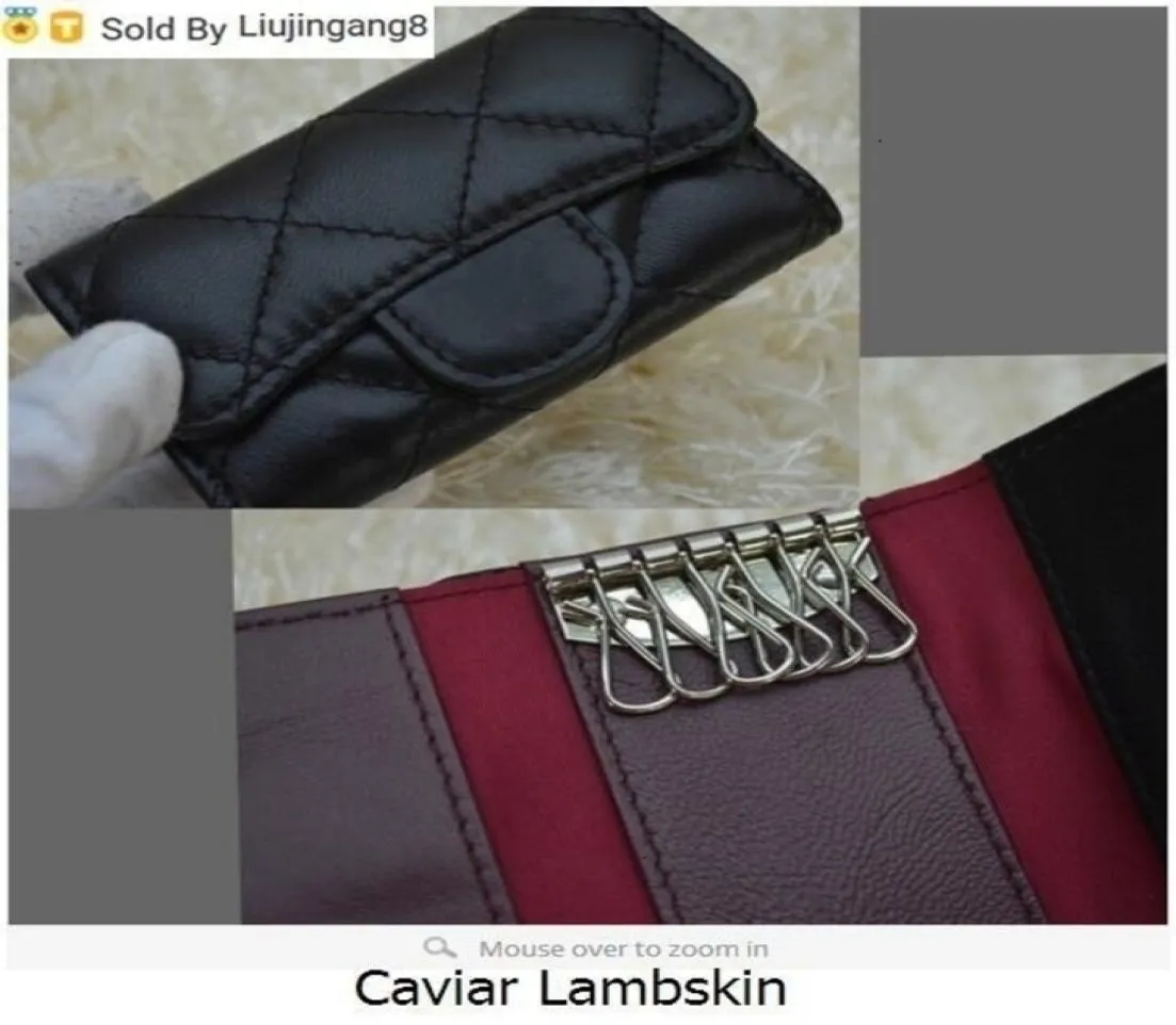 Liujingang8 31503 feminino preto pele de cordeiro caviar couro porta-chaves pequena bolsa para carteiras chave porta-cartões de identificação carteiras chave 1480376