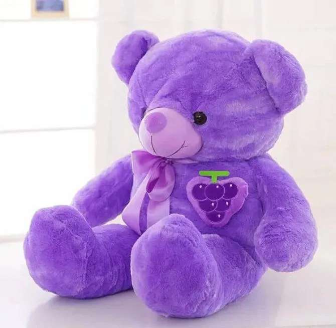 60cm New Stuffed Plush Purple Bear Cloth Doll Post Grape Beowtie 수면 베개 쿠션 동물 인형 어린이 선물 1021061