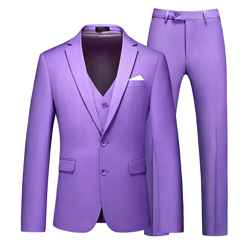 Suits Autumn New Violet Formal Suit 3 Piece Men Office/Wedding/Party Dress Blazer and Pants Vest Big Size Slim Fit Men's Suits 6xl