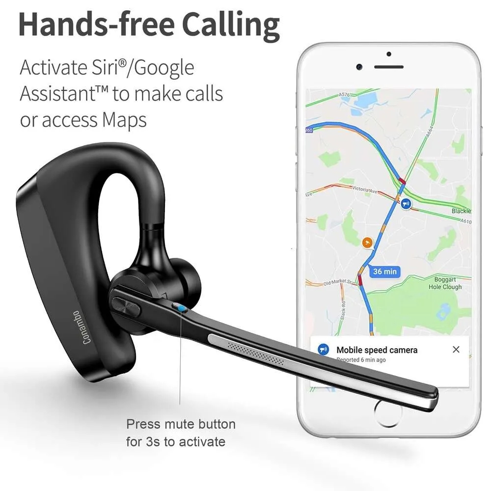 Conambo 5.2 con CVC8.0 Auricular Bluetooth con micrófono dual y cancelación de ruido Auriculares inalámbricos con tiempo de conversación de 16 horas para conductores de camiones, teléfonos celulares con iPhone y Android