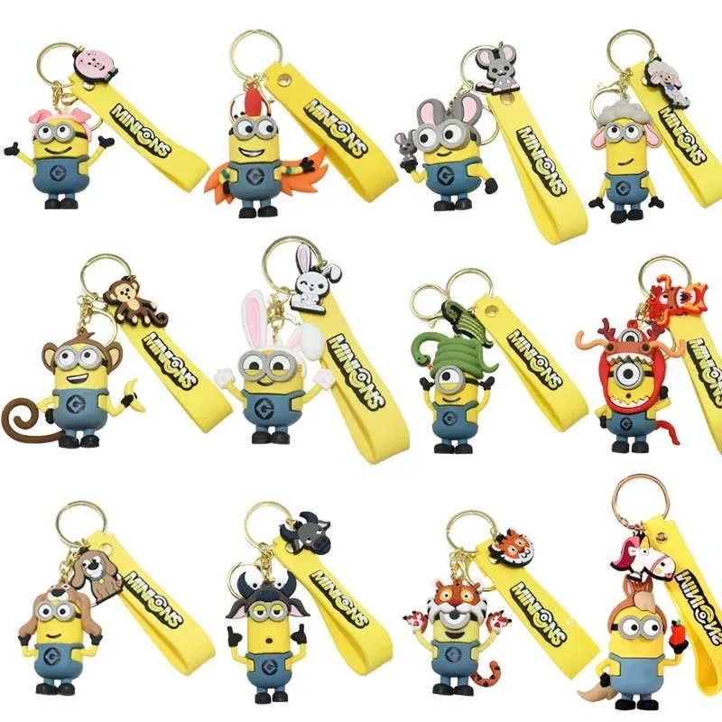 2024 Despicable Me Minions Anime Peripheral Keychain Car Decoration Pendant Boys and Girls Gift Teenagers and Children's Favorite the twelve Chinese zodiac signs