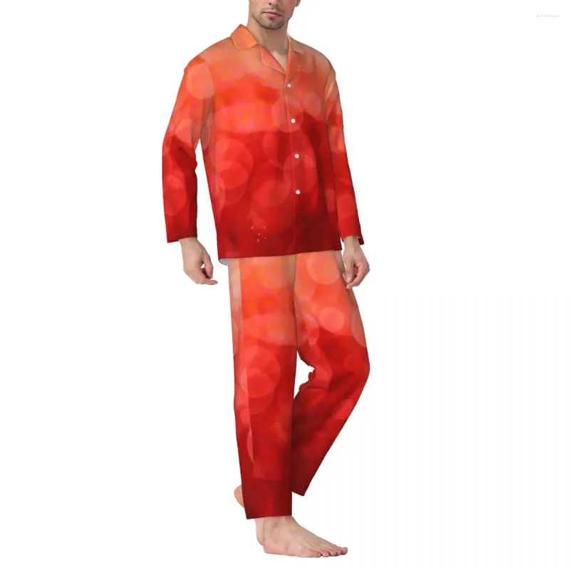 Herren-Nachtwäsche, Sonnenuntergang, gefleckt, Herbst-Punkte-Druck, lässig, übergroß, Pyjama-Sets, langärmelig, niedlich, Schlafgrafik, Nachtwäsche