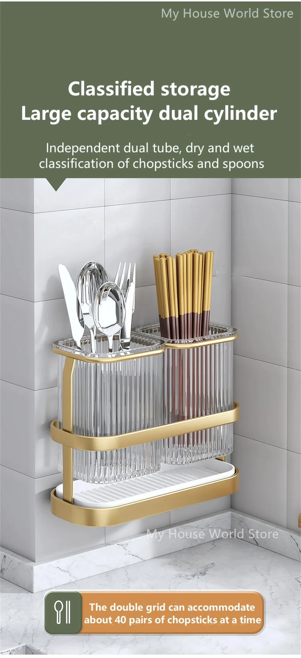 Stainless Steel Kitchen Utensil Knife Cutlery Holder Organizer Spoon Fork Chopsticks Water Drainer Kitchen Storage I.9977168 - View #4
