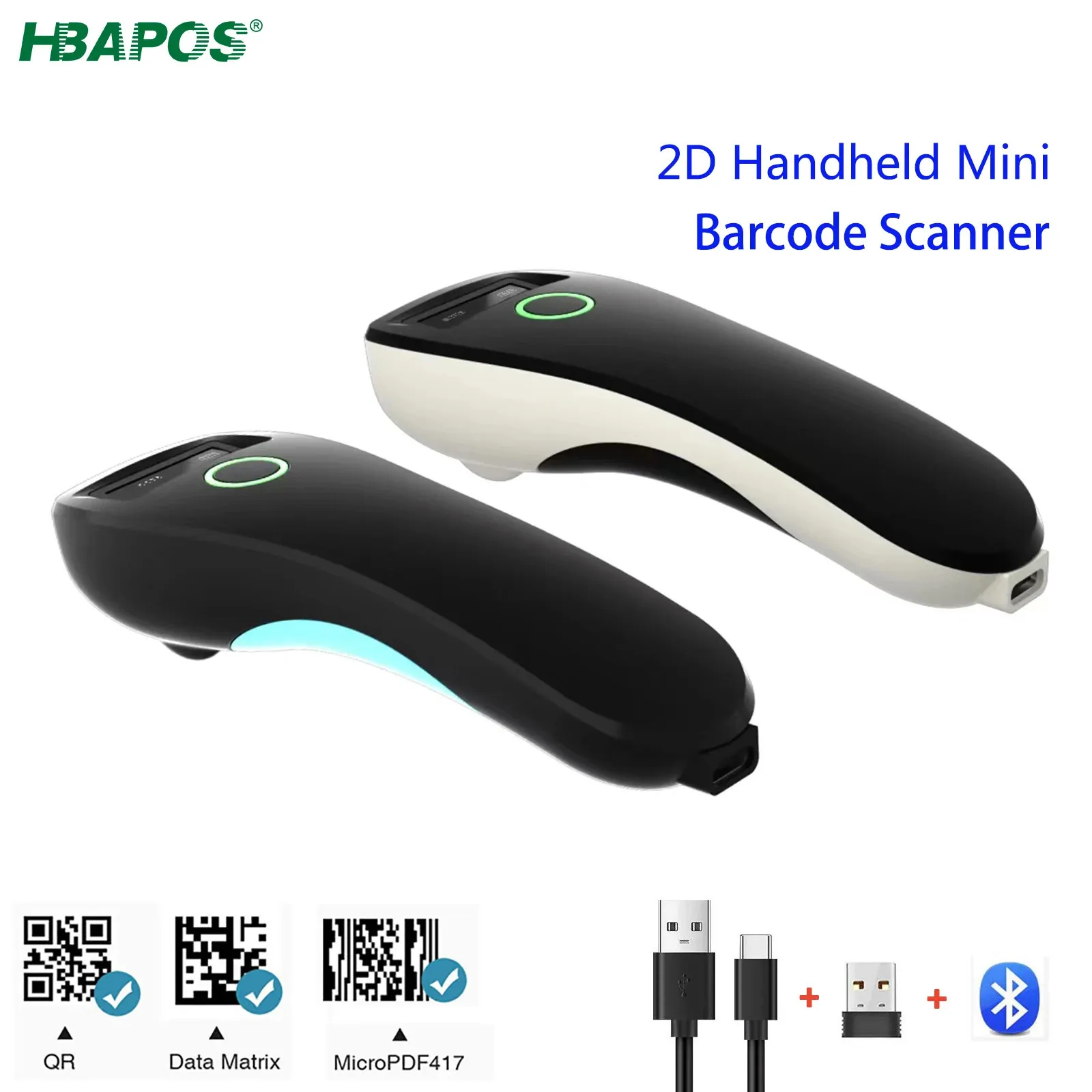 Barkod Tarayıcı HBAW6 Kablosuz 1D2D CMOS USB Bluetooth Mini Cep QR Okuyucu iOS Mobil Ödeme için Android Windows 240229