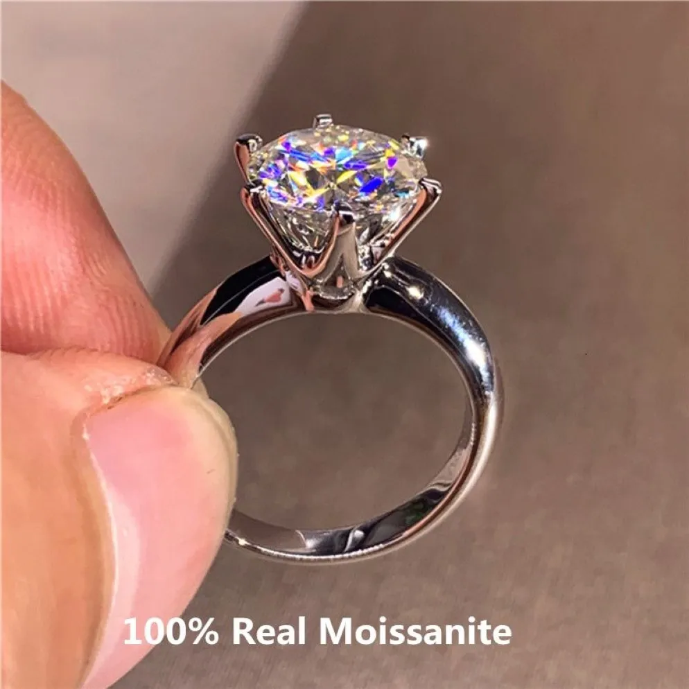 Bague Solitaire Classique 6 Griffes 5 Rondes En Argent Sterling Plaqué Or 14 Carats Haute Clarté D Couleur Diamant s Femme Bijoux 230105301N