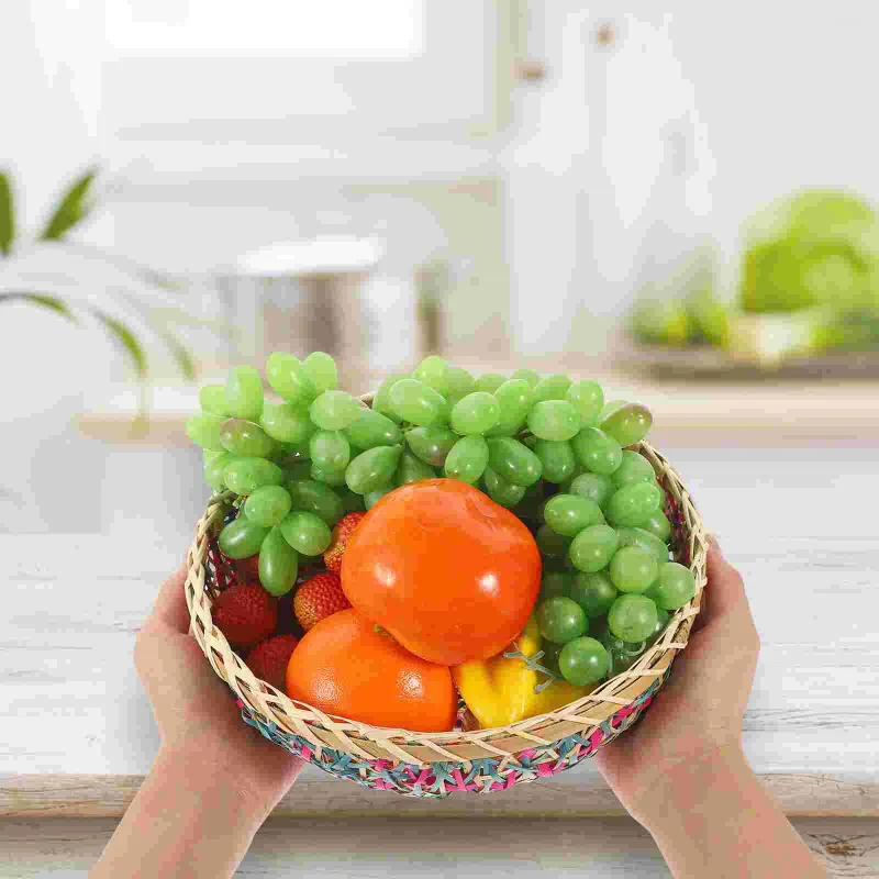 Conjuntos de louça Rattan Cesta de Frutas Armazenamento de Banheiro Pequenas Cestas Decorativas para Prateleiras Caixas de Pão Tecido de Madeira