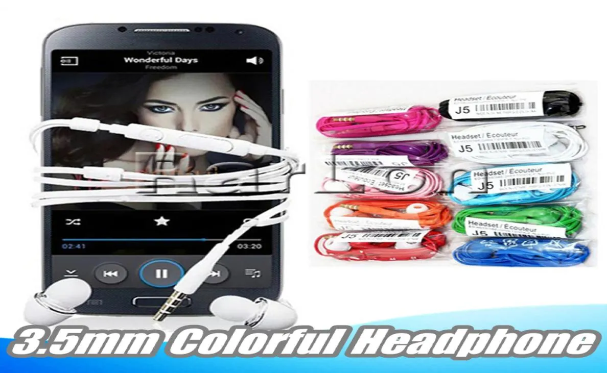 Écouteurs J5 colorés de 35 mm avec casque de contrôle du volume avec micro écouteurs universels pour Samsung Galaxy s4 S8 S6 Note 55989445