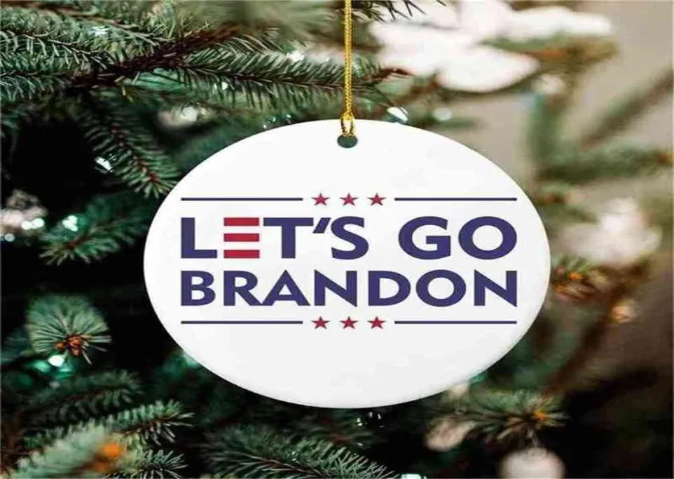 Let039s Go Brandon Christmas Tree Ornament Wooden Home Indoor Room Pendant Xmas Tree Gift Boxes Parcel Hangtag Tag Party Decora1027608