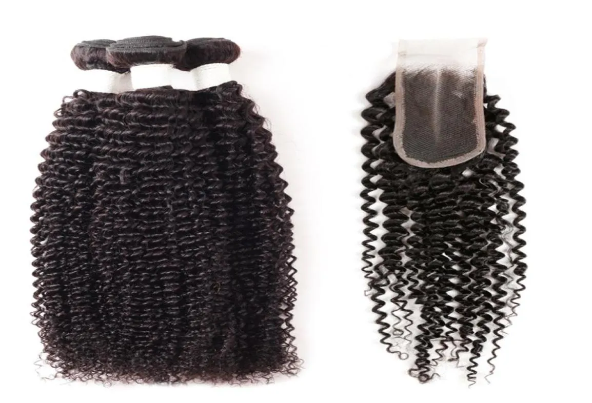 Ishow feixes de cabelo humano brasileiro, encaracolado, 3 peças com fechamento 24, natural, preto inteiro para mulheres de todas as idades, 828 polegadas8744195