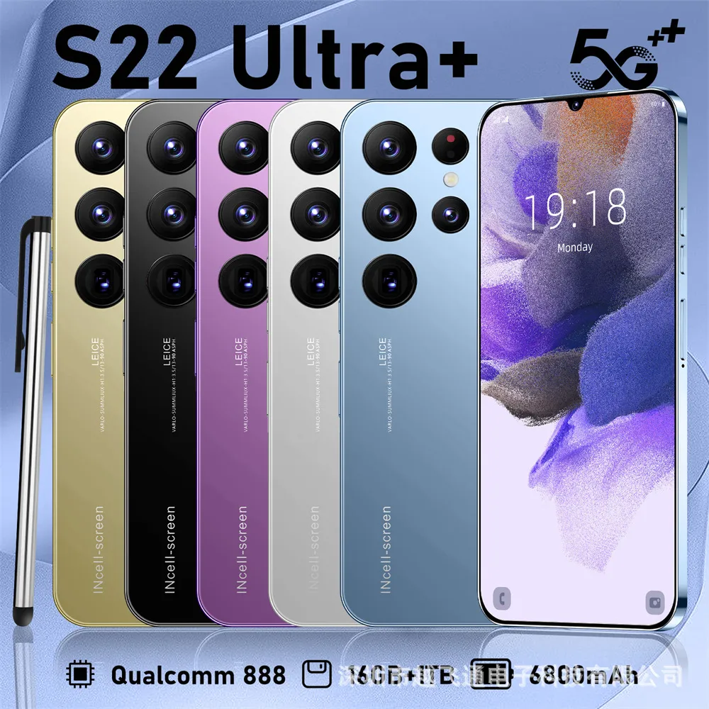 Nuovo telefono cellulare transfrontaliero S22 Ultra+schermo grande da 6,8 pollici 16+512G disponibile smartphone Android 4G