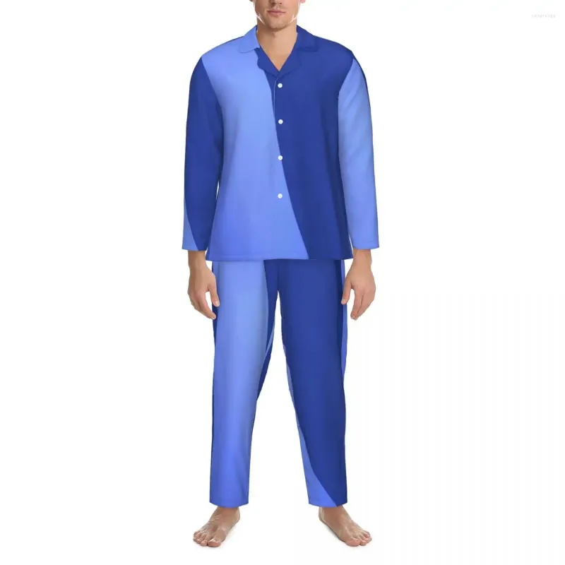 Men's Sleepwear Two Tone Ocean Pajamas Man Blue Texture Comfortable Daily Spring Piece Casual Loose Oversized Custom Set