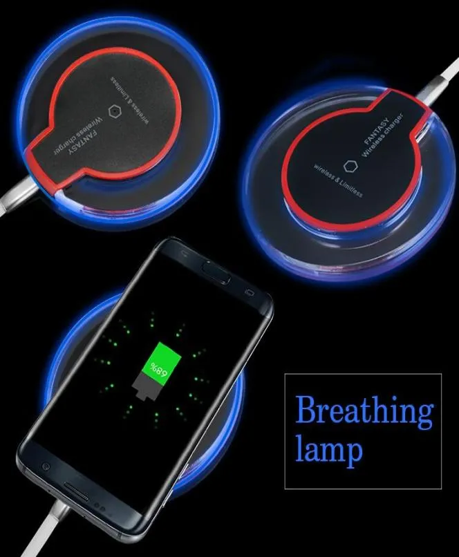 QI Wireless Charger för iPhone 11 XS Max XR Samsung Galaxy S10 Note10 Crystal LED Light Mini Fast Charging Pad med laddningskabel4584641