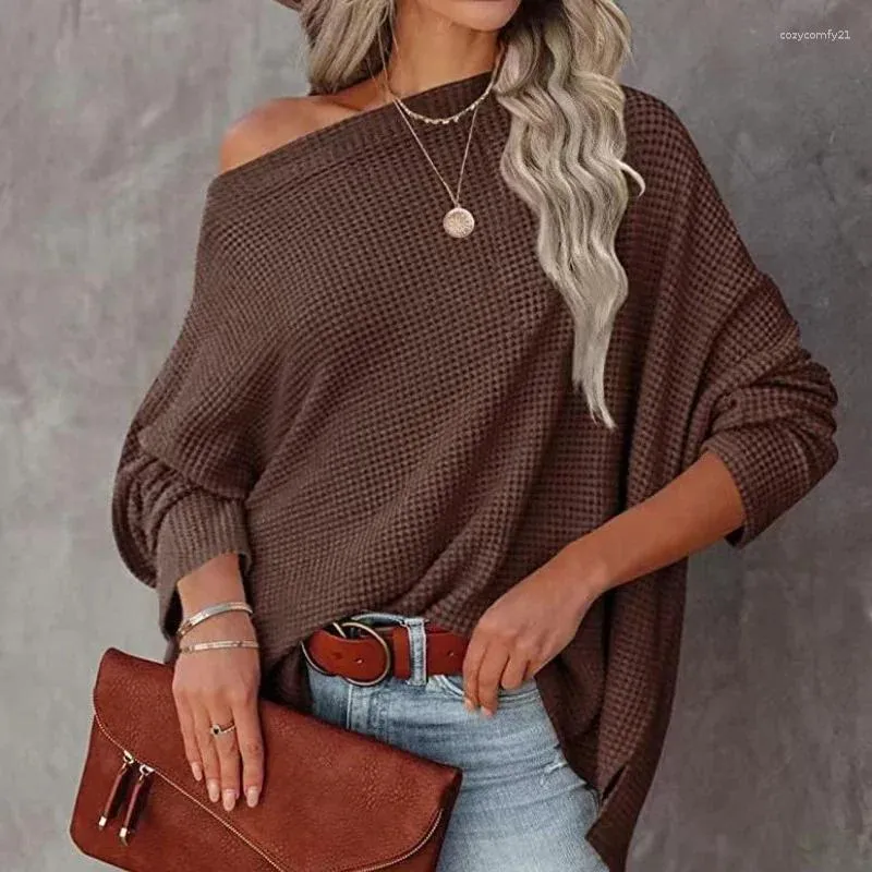 Frauen Pullover Herbst Fledermaus Langarm Gestrickte Pullover Frauen Lose Oansatz Pullover Winter Casual Sexy Slash Neck