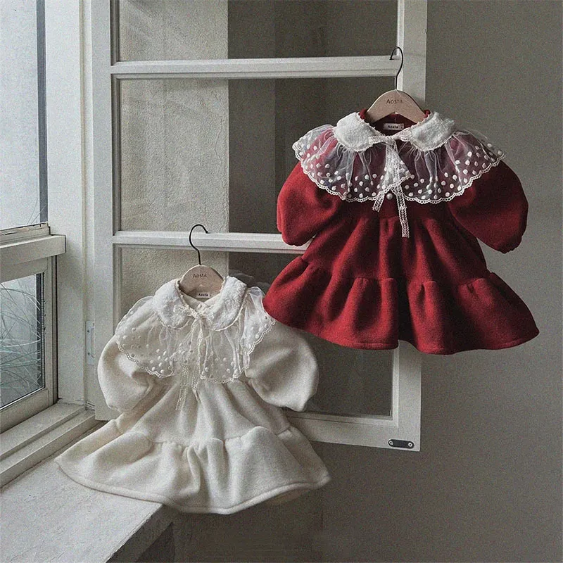 2024 Winter Girl Princess Dress Kids Plain Ball Gowns Children Spring Girls Christmas Year Dopklänningar Spädbarnsdräkt 240226