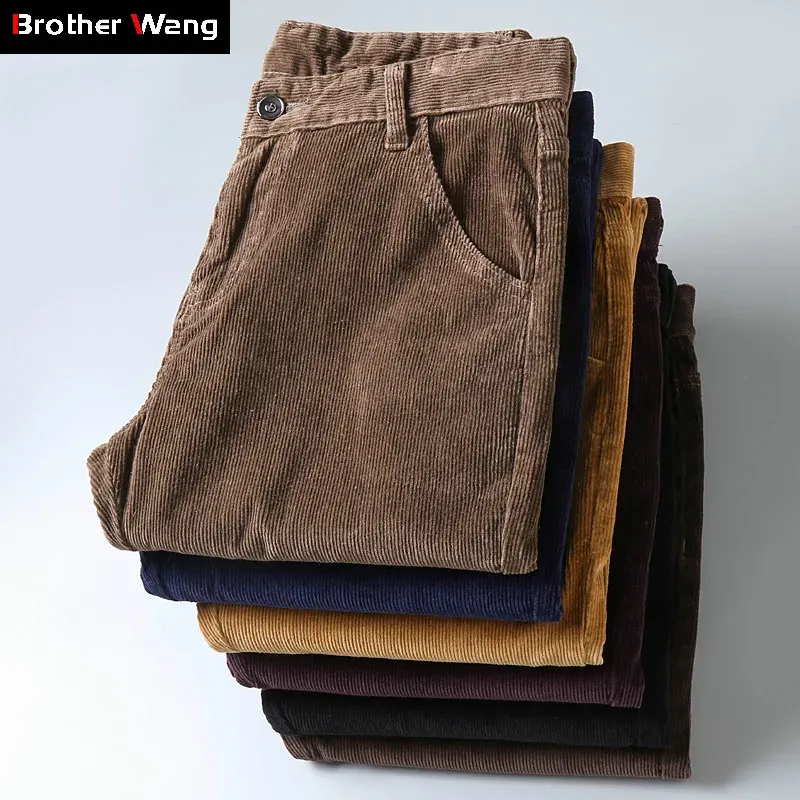 Pants 6 Color Men's Thick Corduroy Casual Pants 2023 Winter New Style Business Fashion Stretch Regular Fit Trousers Male Brand Clothes