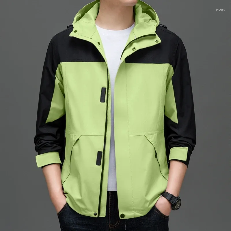 Men's Jackets 2024 Men Leisure Hooded Outerwear Beige Black Blue Pink Green Purple Patchwork Design Fashion Coat Cosy Everday Clothes