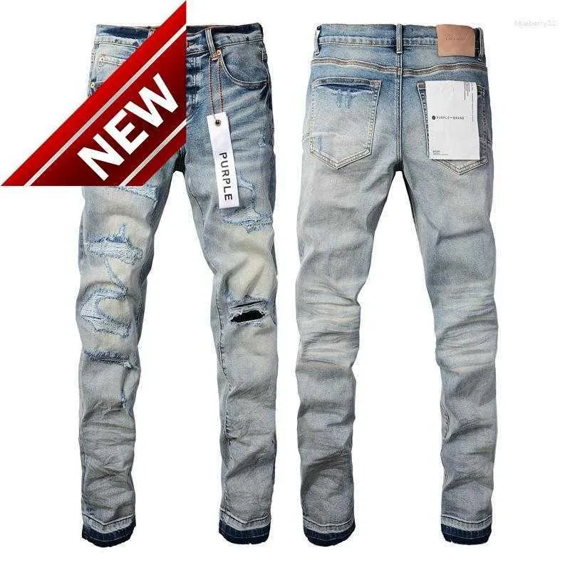 Heren Jeans Luxe Merk Paars Man Zwart High Street Verf Graffiti Patroon Beschadigd Gescheurde Skinny Broek Denim Broek UU N