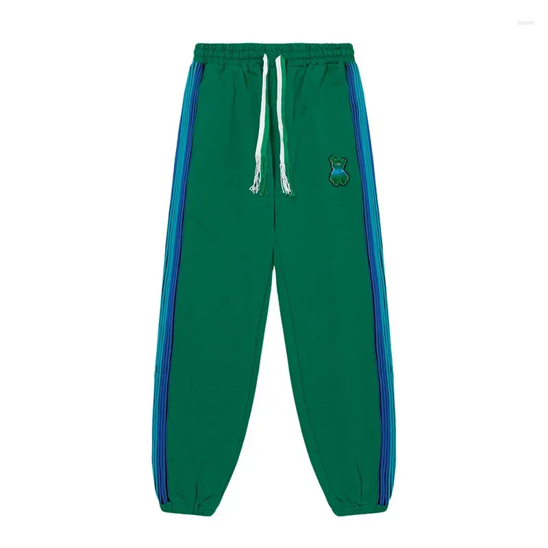 Calças masculinas Alta 2024 Homens Bordados Urso Verde Confortável Esportes Hip Hop Street Lotus Casual Sweatpants Parkour # 12